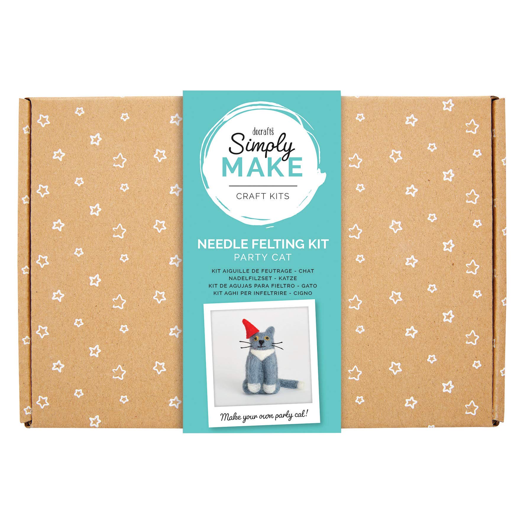 Simply Make Needle Felting Kit - Party Cat Design for Kids and Adults, Including Wool, Needles, and All Tools, Perfect for Adult Crafts and Beginners - Needle Felting Art & Craft Kit
