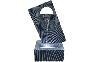 Hi-Line Gift Ltd. Rectangular Starburst Contemporary Fountain with Cool White LED Lights, Dark Grey