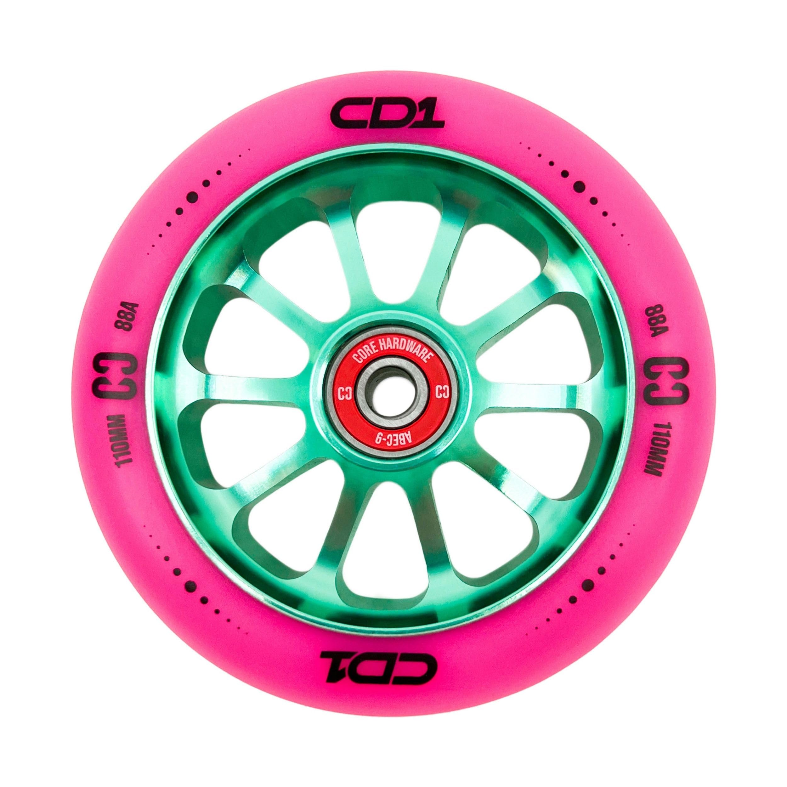 CORE CD1 Spoked Stunt Scooter Wheel 110mm ABEC 9 Bearings (Replacement Pro Scooter Wheels) - Pink/Teal