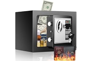 Fireproof Small Safe Box with Fireproof Money Bag, 0.25 Cu ft Mini Fireproof Safe with Digital Keypad & 2 Keys, Hidden Lock B