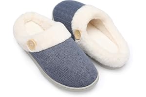 Chantomoo Womens Slipper Warm Comfy Memory Foam House Slippers Knitted Shoes Faux Fur Lined Anti-Skid Rubber Sole Bedroom Cozy Indoor Outdoor Slippers