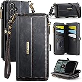 Taneny Wallet Case Compatible with Samsung Galaxy S25 with RFID Blocking Card Holder Wrist Strap Shoulder Strap, PU Leather Magnetic Snap Zipper Flip Phone Case Fit for Samsung Galaxy S25 (Black)