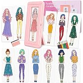 Pink Fashion Design Kit for Girls, Double Sided Rubbing Plate Drawing &amp; Dress Up Art Set with Fashion Plates, Coloring Paper, Pencils &amp; Picture Frame - Creative Activity Set for Kids Ages 4-12