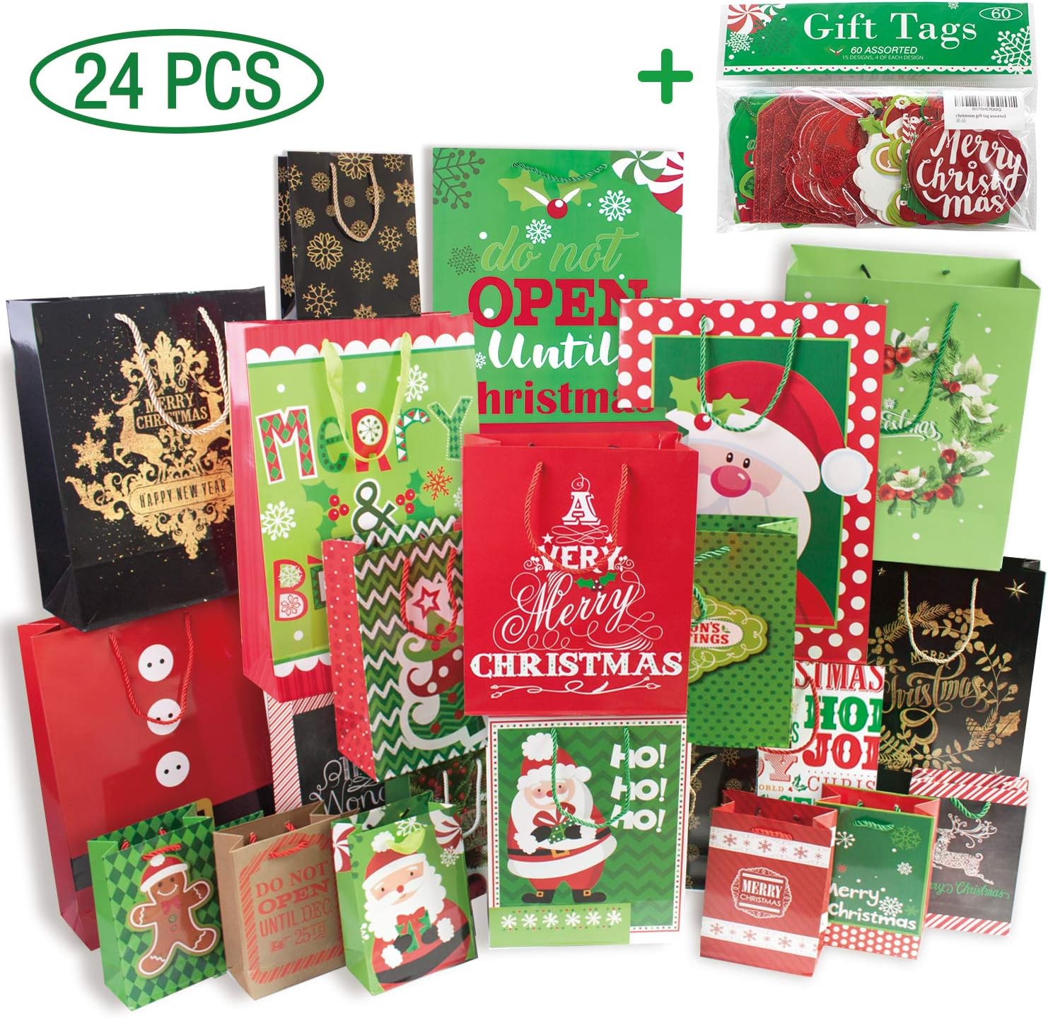 Christmas Gift Tags 60 Count with Untied String (15 Assorted Glitter, Foil, Printed Designs for DIY Xmas Present Wrap and Label Package Name Card): Garden & Outdoor