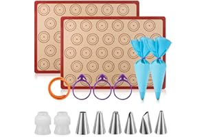 Silicone Macaron Baking Mat Kit - 16pcs Set, Macaroon Baking Mat Set of 2 Half Sheet Macaron Silicone Mat Nonstick Macaron Ma