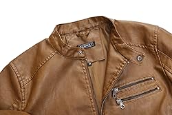 WULFUL Men's Stand Collar Leather Jacket Motorcycle