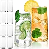 VasoArte 18 oz Drinking Glasses with Straws, Set of 8 Highball Glasses, Avant-garde Modern Minimalist Design Tall Water Glasses, Lightweight Crystal Glass cups, Cocktail Glass, Bar Glassware set