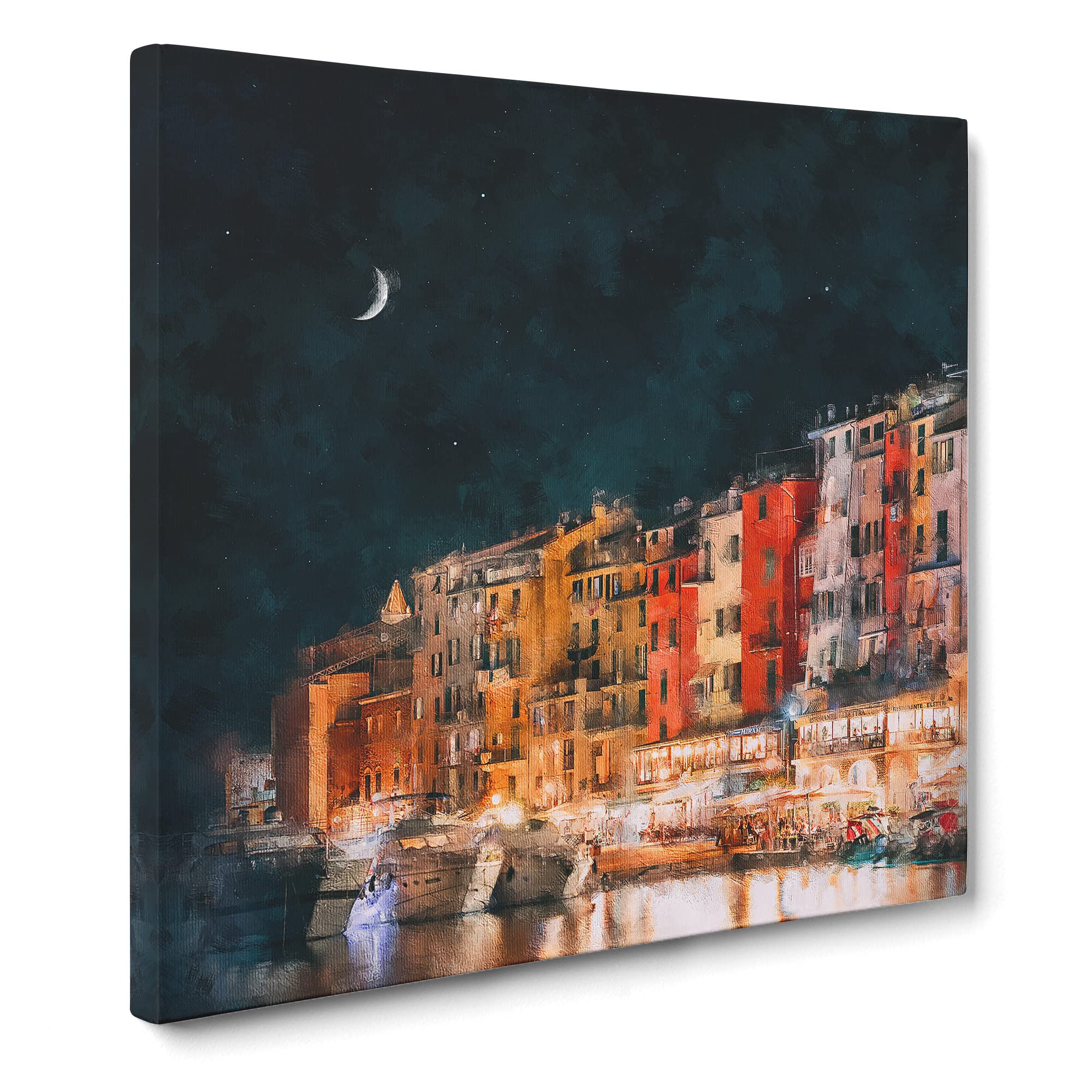 Boat in an Italian Port Canvas Print | Gallery Wrapped 30mm Frame Wall Art | 14x14 inches | Ready to Hang | Modern Seascape Picture | Living Room Bedroom Lounge Office