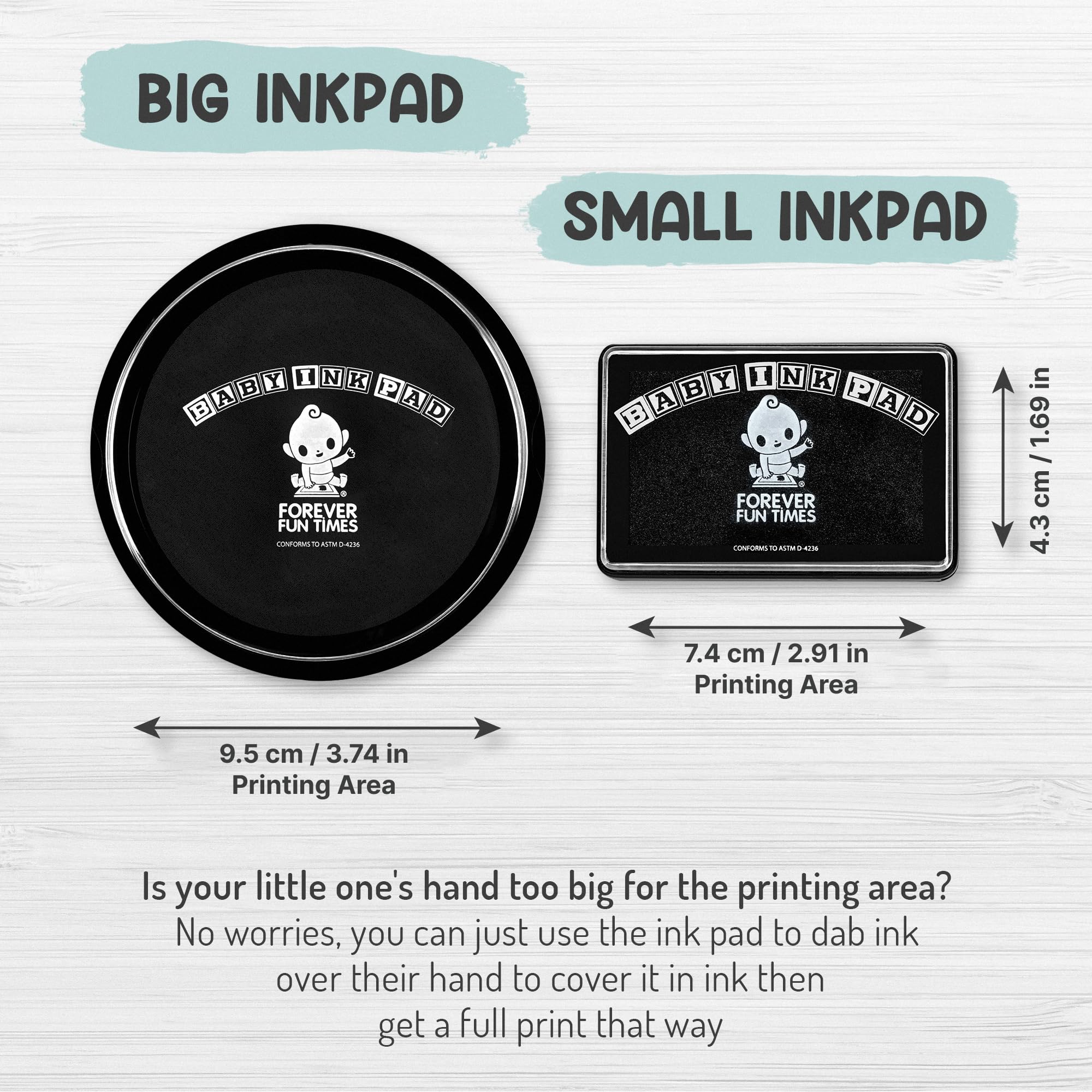 Baby Hand and Footprint Kit by Forever Fun Times | Get Hundreds of Detailed Prints with One Baby Safe Ink Pad | Easy to Clean, and Works with Any Paper or Card | Clean and Safe (Big Black)