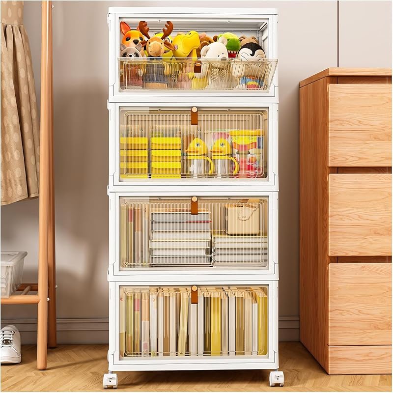 TidyTrove 4-Tier Storage Boxes with Lid 112L Wheels Transparent Drawers
