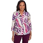 Abstract Floral Button Front Top