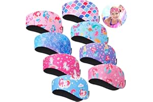 Ceenna 8 Pcs Swimming Headbands for Kids Mermaid Unicorn Cute Cartoon Swimming Ear Band Adjustable Waterproof Swim Headband Keeping Water Out Securing Earplugs for Kids Adults