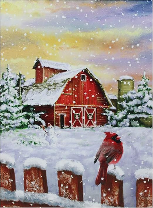 Amazon Com Northlight Led Back Lit Snowy Sunset Barn Scene