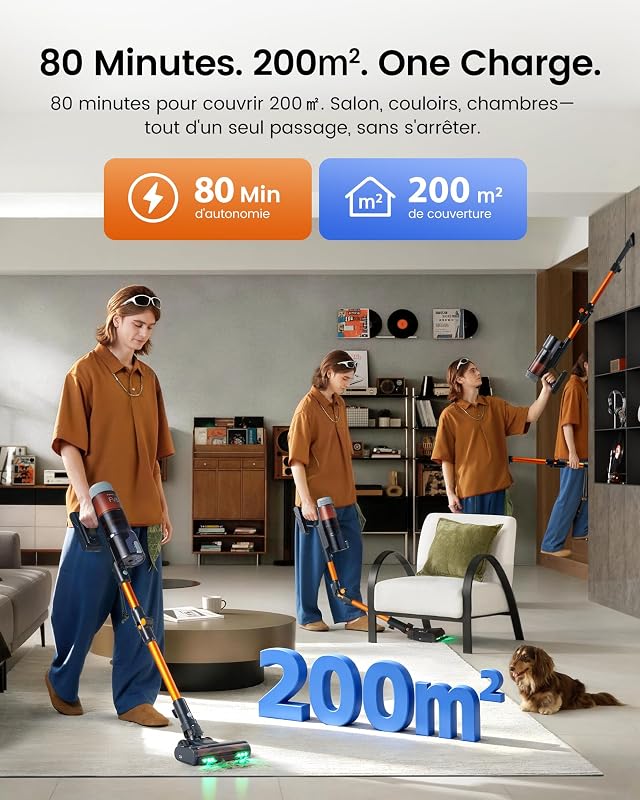 FV5 Aspirateur Balai sans Fil, 70 KPa/80Min, Aspirateur Puissant