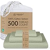 Threadmill 500 Thread Count Twin-XL Size 3 Pc Luxury Cotton Bed Sheet Set, Jacquard Floria Sage Green, Breathable Sheets with 15" Elasticized Deep Pocket, 1 Pillowcase & Free Tote Bag