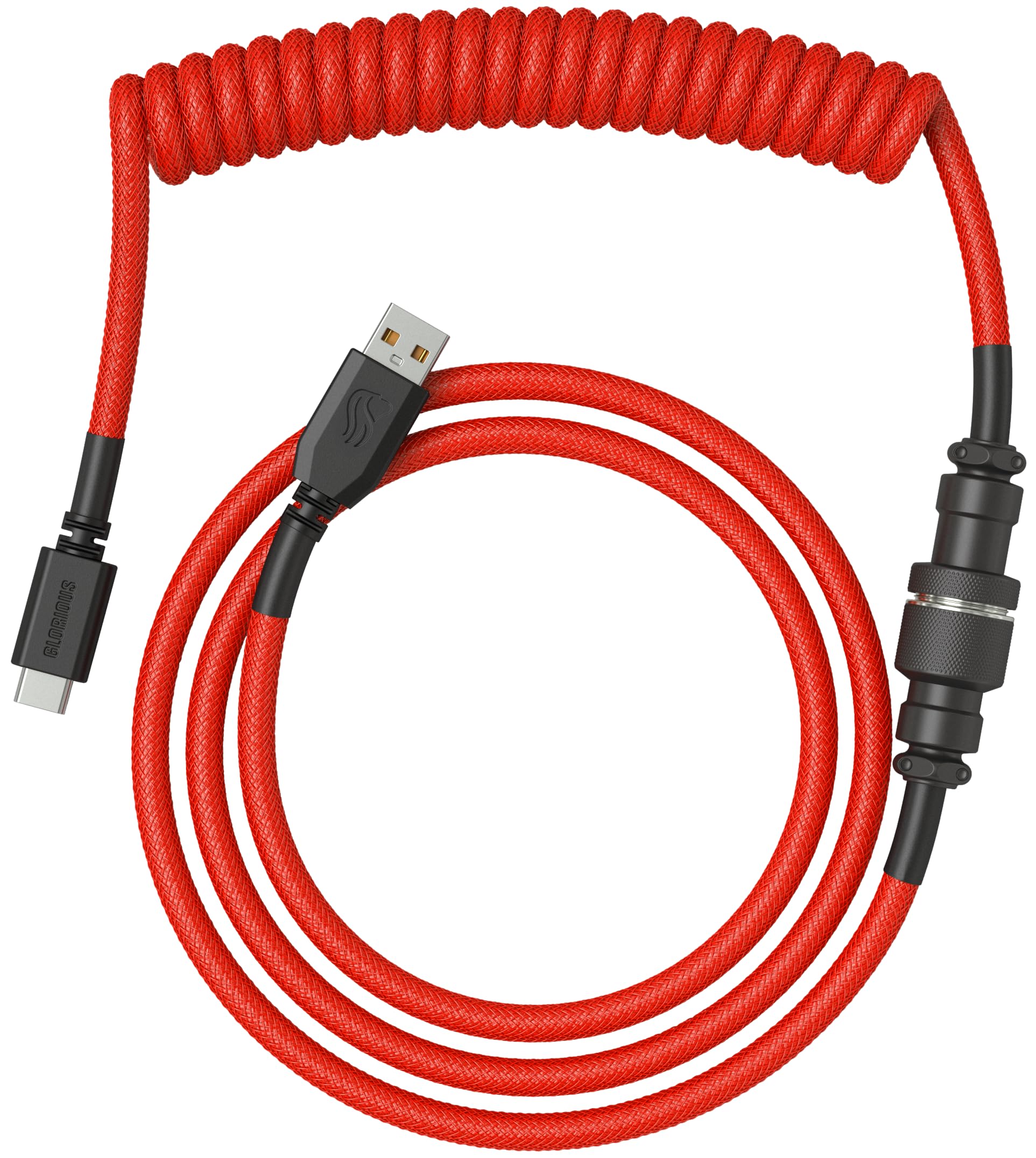 GLORIOUS Gaming Premium Coiled Keyboard Cable - Gold Plated USB-A (PC) to USB-C (Keyboard), Tangle Resistant, Double Braided Sleeving for Peak Durability, 5-Pin Aviator Mid-Connection - Crimson Red
