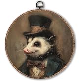 Hxlac Vintage Opossum Round Wall Art Framed, Dark Moody Opossum Round Wall Decor, Rustic Farm Animal Hanging Canvas Prints Wall Sculptures for Home Living Room Bedroom Decor, 10x10 Inch