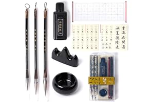 CA Society Chinese Calligraphy Set, Japanese Calligraphy Brush Gift Set, Brush Calligraphy Ink, Water Writing Cloth, 9 Pcs for Beginners