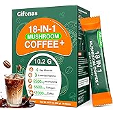 Mushroom Coffee with Collagen, Vitamins & Minerals, 6 Adaptogenic Mushrooms - Lion’s Mane, Reishi, Chaga & More, Organic Instant Coffee for Energy, Focus, Skin, Immune & Gut Support, 30 Servings