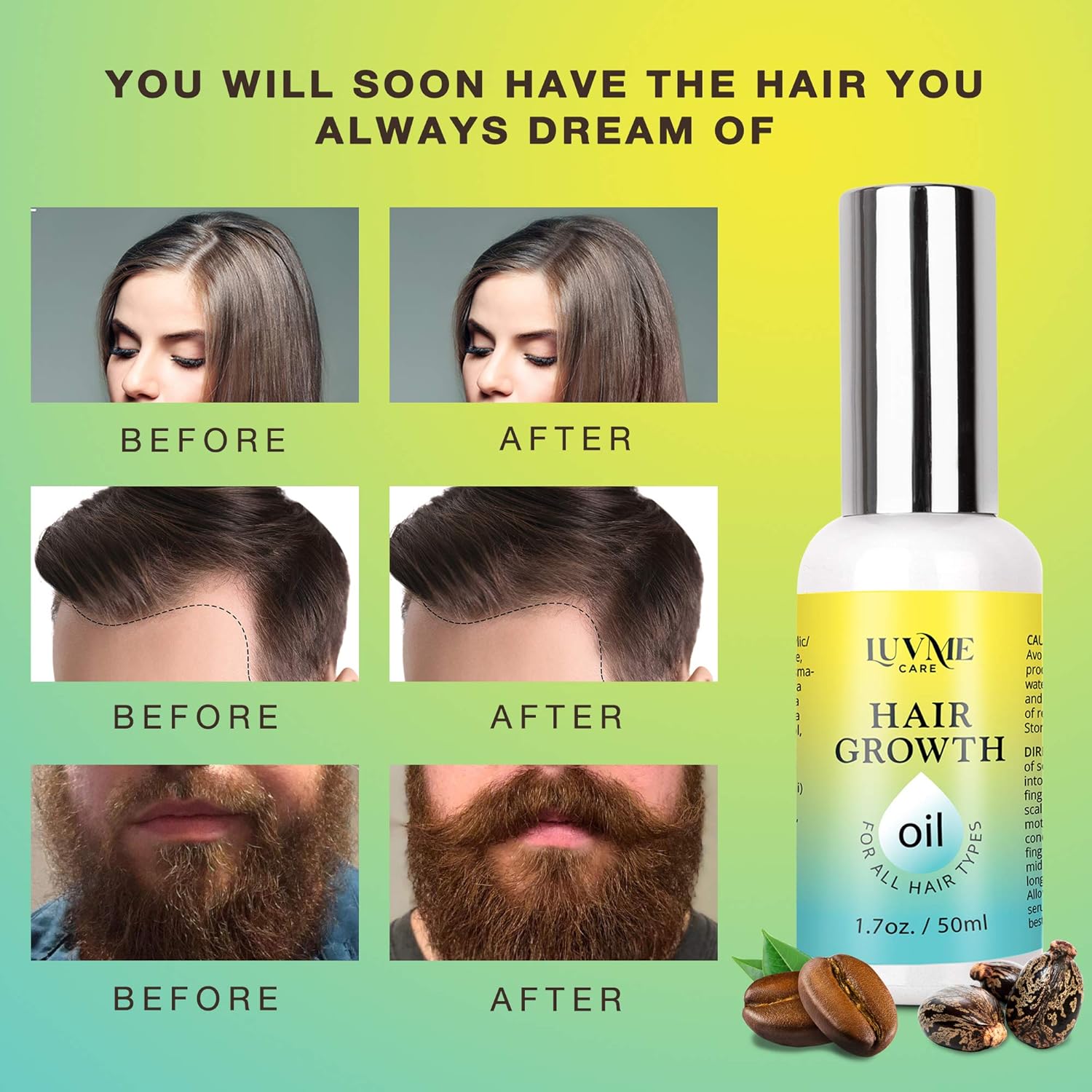 Luv Me Care Biotin Hair Growth Oil Hair Growth Serum for Thicker Longer Fuller Healthier Hair, Prevent Hair Loss & Thinning, All Natural Vitamin Rich Treatment, Women & Men, All Hair Types 1.7 oz : Beauty