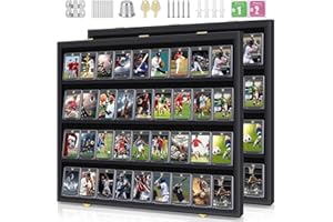 MLIKERO 2 Pack Baseball Card Display Case, 36 Graded Large Black Sports Card Display Case,Sturdy Lockable Acrylic Display Case with 98% UV Protection Clear View for Baseball Basketball Hockey Trading Cards…
