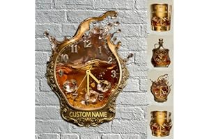 Personalized Whiskey Glass Themed Wall Clock for Bedroom Living Room Office Man Cave Bar Custom Name Wine Wall Art Decor Whis