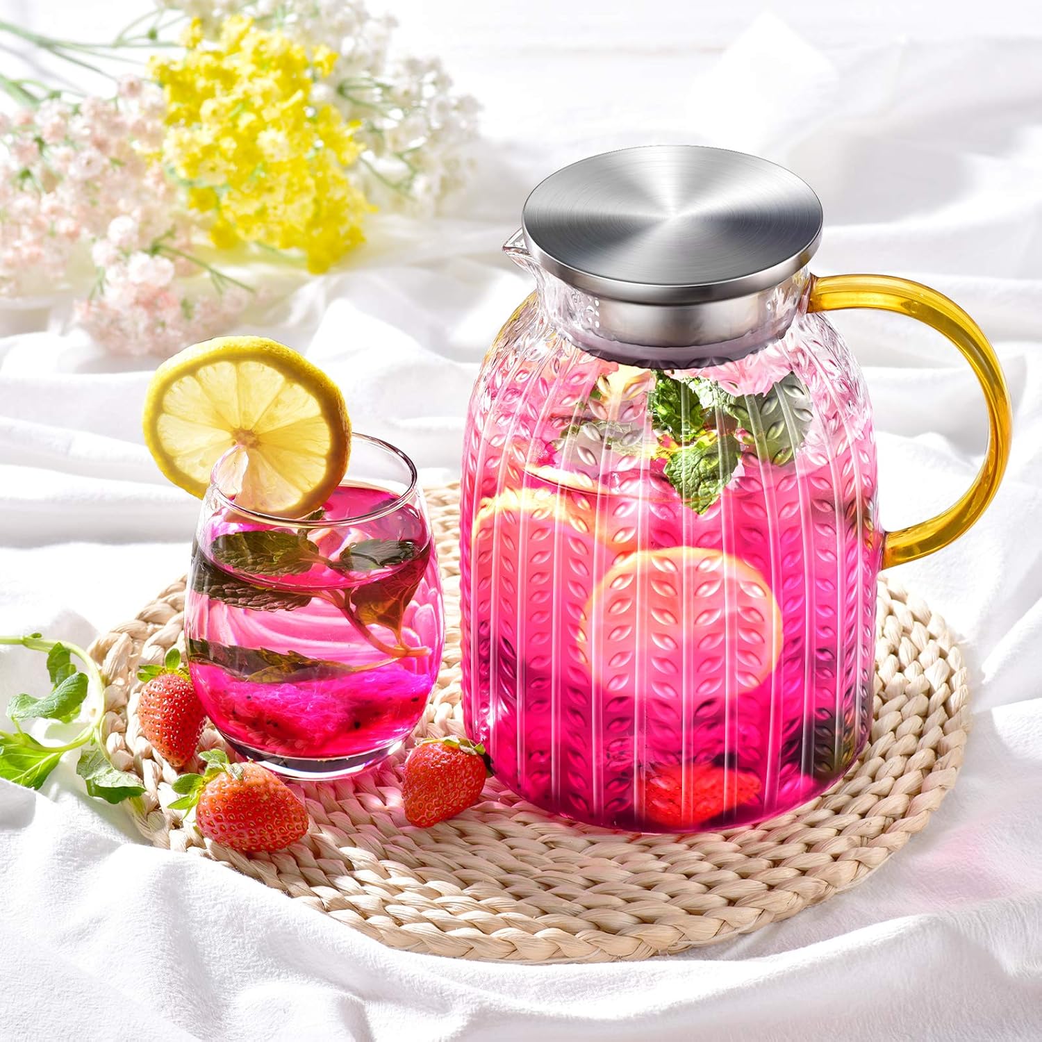 Aofmee Glass Water Jug, 1.8L Heat Resistant Pitcher with Lid for Fridge Milk, Juice, Ice Tea, Cold or Hot Beverages - Image 3
