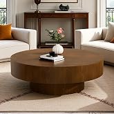 39.37" Round Coffee Table Modern Drum Coffee Table (D39.37*H13.78) | Vintage Round Wooden Coffee Table Circle Accent Tea Center Table Contemporary Minimalist Unique for Living Room Small Space