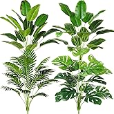 Yunlly 4 Pcs Fake Plants Tall Artificial Faux Plants Indoor for Home Decor 32 Inch Tropical Artificial Palm Tree, Banana Leaves Tree, Monstera, Taro Leaves for Office Outdoor(Classic)