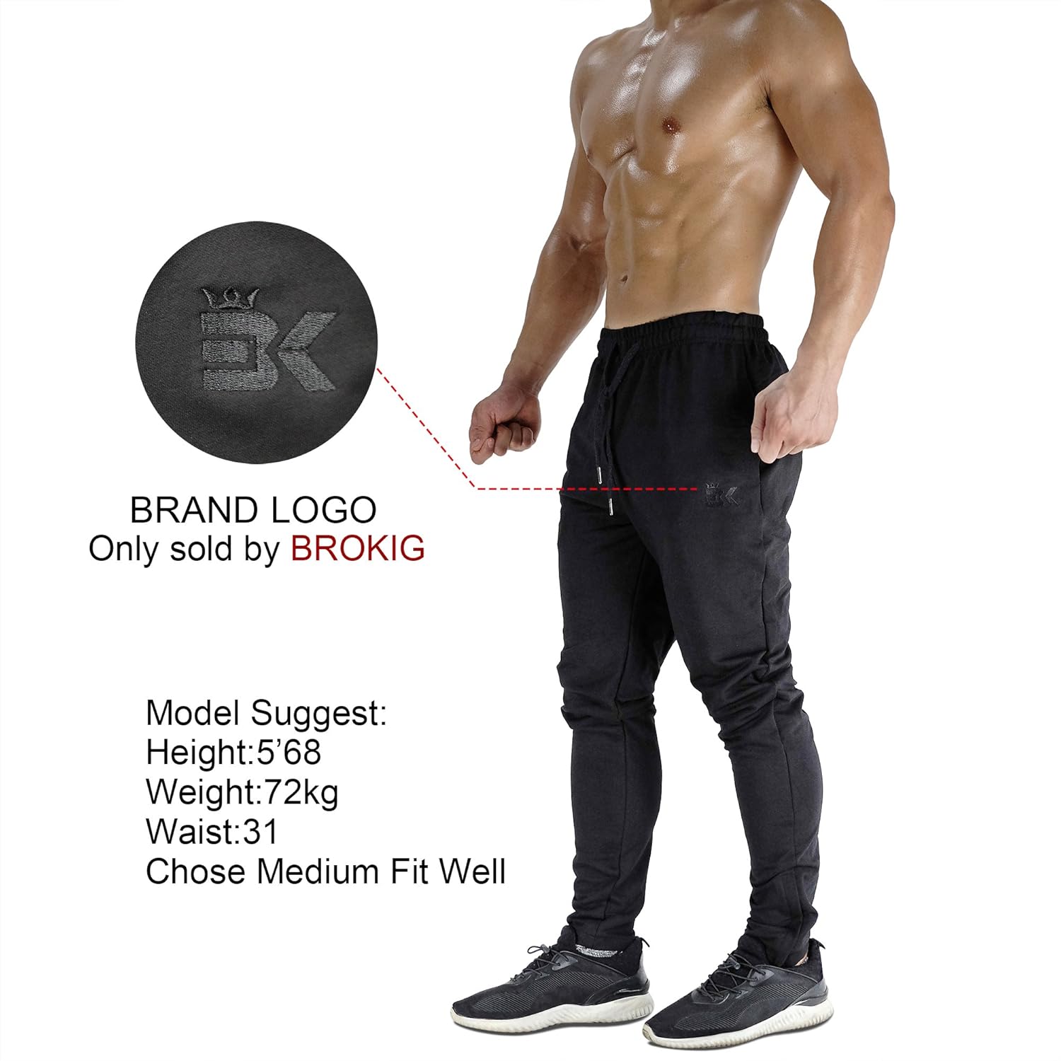 BROKIG Mens Zip Joggers Pants - Casual Gym Workout Track Pants Comfortable Slim Fit Tapered Sweatpants with Pockets at  Men’s Clothing store