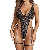 Avidlove Women Lingerie Lace Bodysuit Sexy Teddy One Piece Babydoll Lingerie Soft Deep V Nightwear