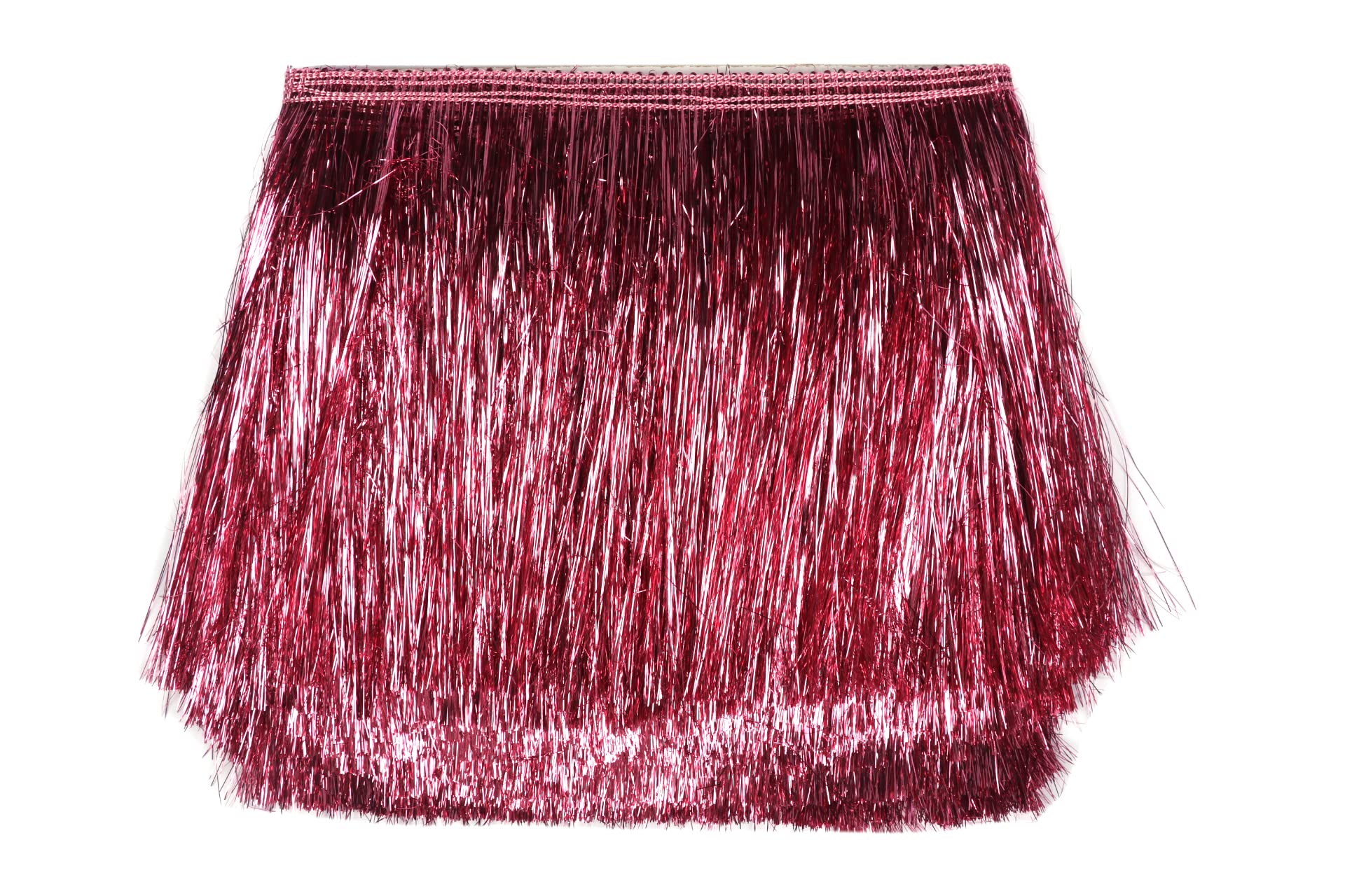 YYCRAFT 8" Wide Tinsel Fringe Trim Garland - Dance Costume Trimming With Shiny Foil Effect for Party Decor (5 Yards, Dark Pink)