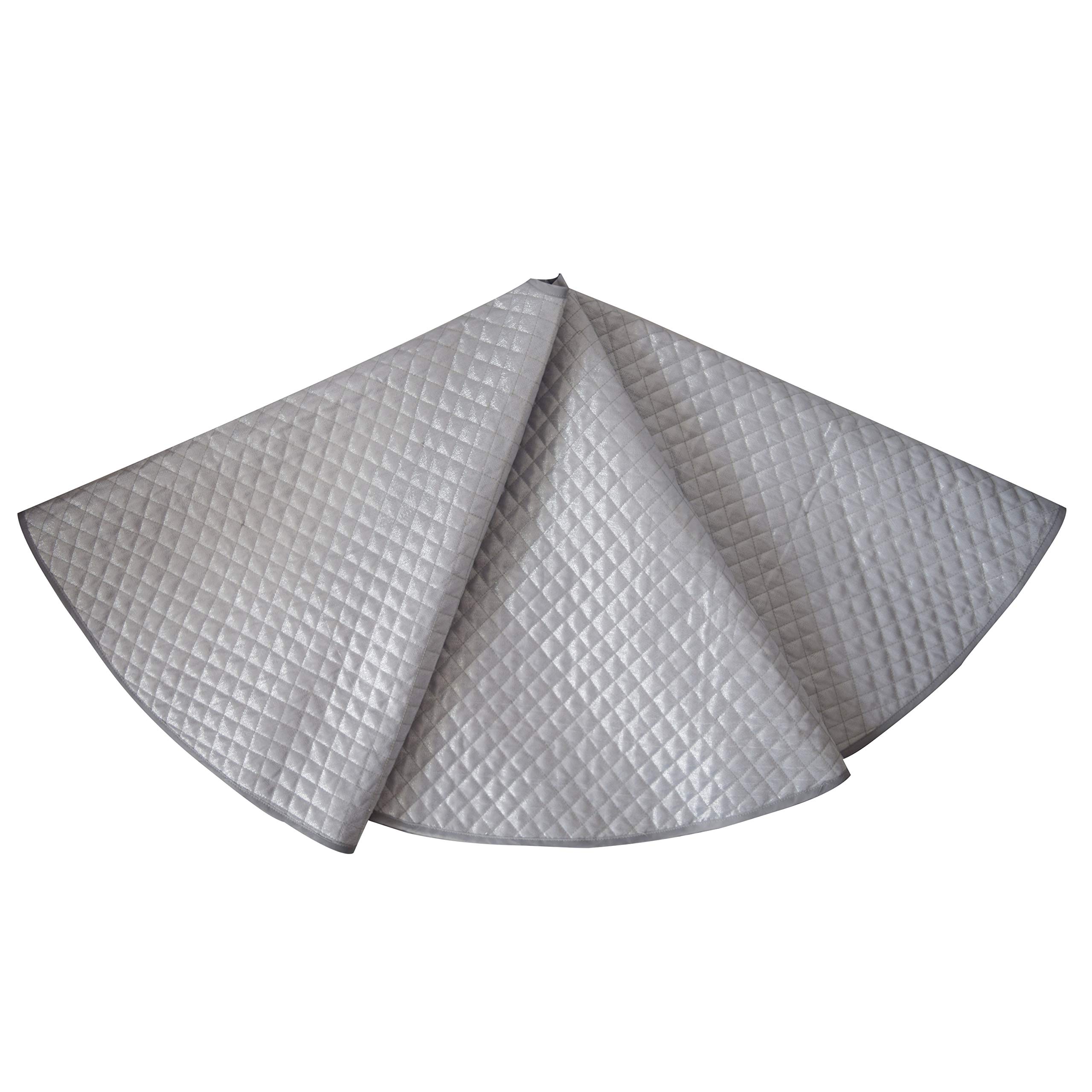Gireshome Silver Sparkle Quilted Diamond All Over, Solid Edging with Tie Closure Christmas Tree Skirt-48inch