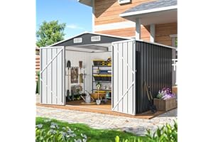 YADSUNY 10x8 FT Outdoor Storage Shed, Metal Garden Tool Shed with Updated Frame Structure and Lockable Doors, Ideal for Backyard Garden Patio Lawn, Grey