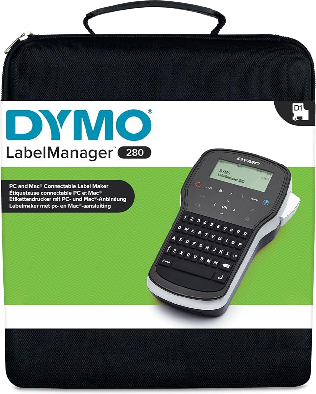 Kit de Máquina de Etiqueta LabelManager 280 | Impressora de Etiquetas Portátil e Recarregável | Teclado QWERTY | com 2 Rolos de Etiquetas D1 e Estojo de Transporte