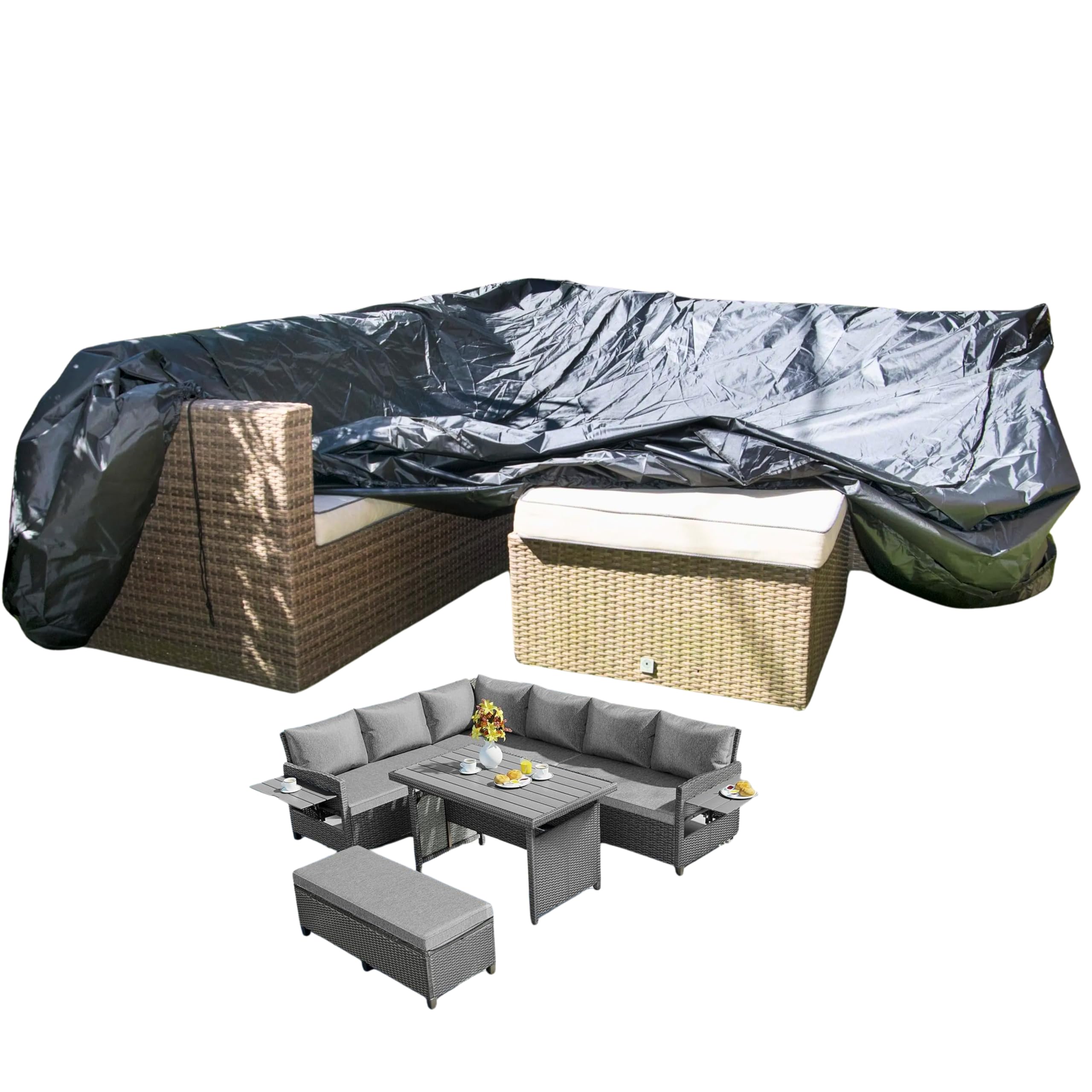 Speedwellstar Waterproof Garden Furniture Cover Corner Rattan Sofa 280x106x204 cm Heavy Duty Outdoor Protection – Breathable Oxford Fabric with PU Coating