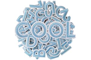 CLINTT 72Pcs Iron on Letters for Fabric, Letters Patches A-Z, Embroidered Number Patches 0-9, Iron on/Sew on Alphabet Patch for Clothes, Hat, Socks, Jeans - Light Blue