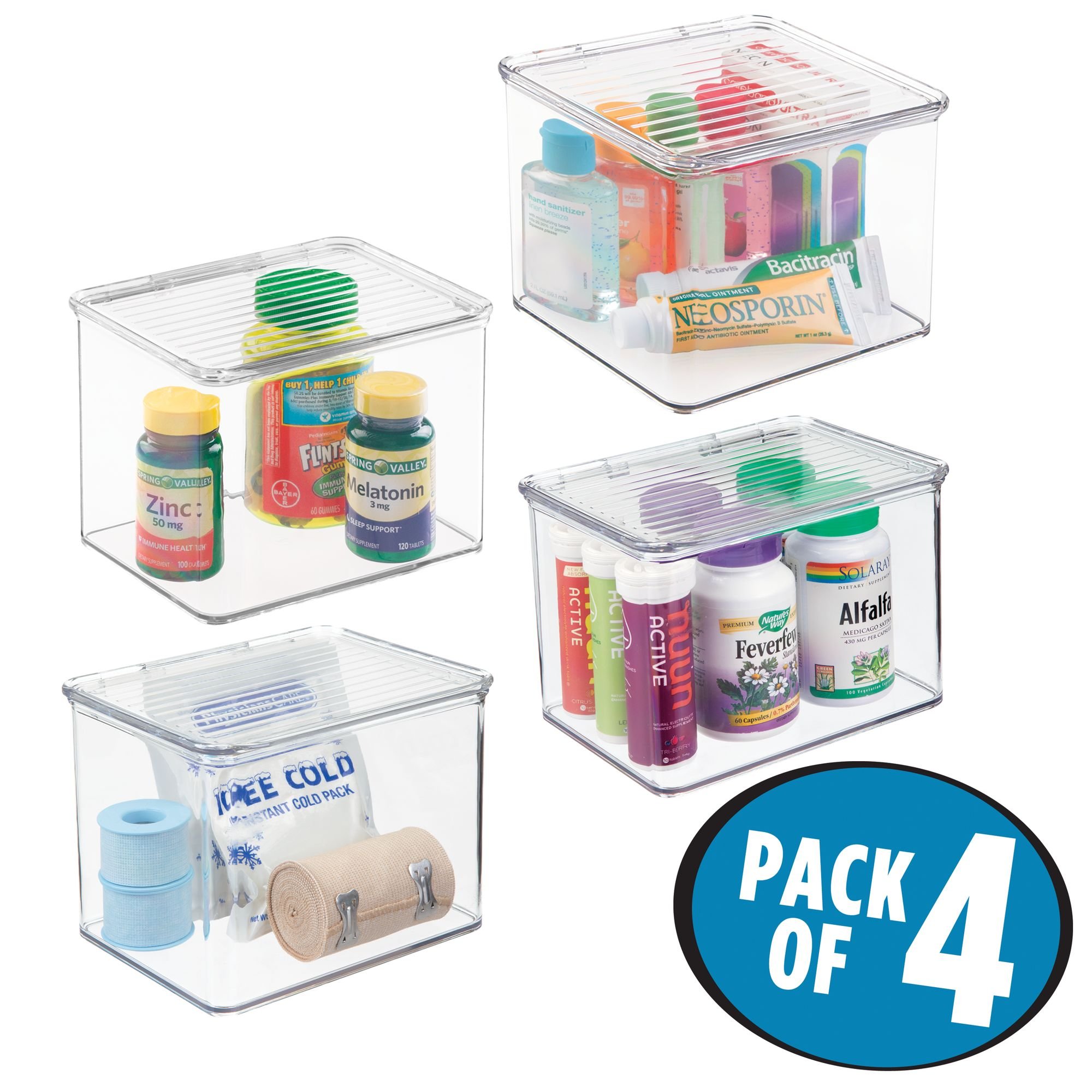 mDesign Stackable Storage Bins with Hinged Lids Organizer for Vitamins
