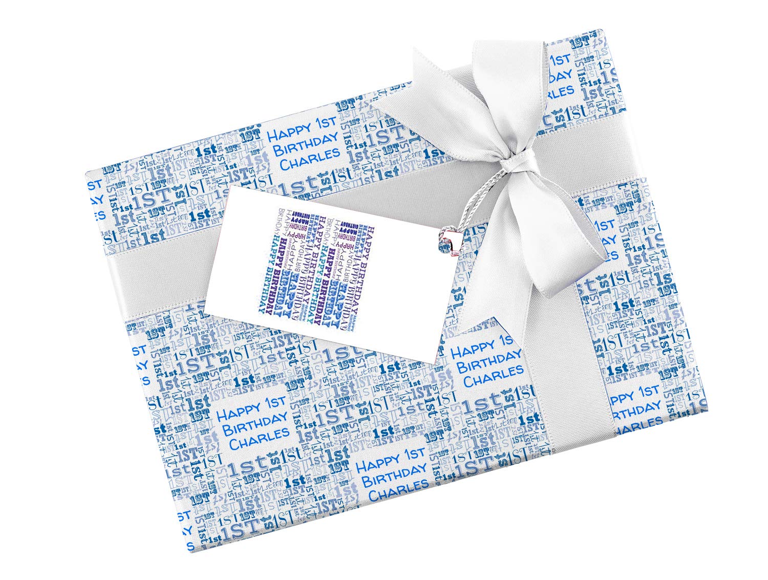 Blue Happy 1st Birthday Personalised Wrapping Paper Baby Gift Wrap 590mm x 840mm Amazon.co.uk