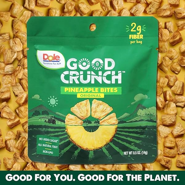 DOLE GOOD CRUNCH PINEAPPLE DRIED FRUIT BITES, GLUTEN FREE & VEGAN SNACK, 0.5 OUNCE (PACK OF 12)