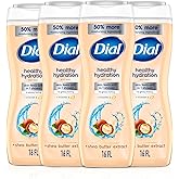 Dial Body Wash, Healthy Hydration, Shea Butter Extract + Vitamin E, 16 fl oz (Pack of 4), Gentle, Leaves Skin Feeling Soft In 1 Shower, Dermatologist-Tested, No Parabens & Silicones