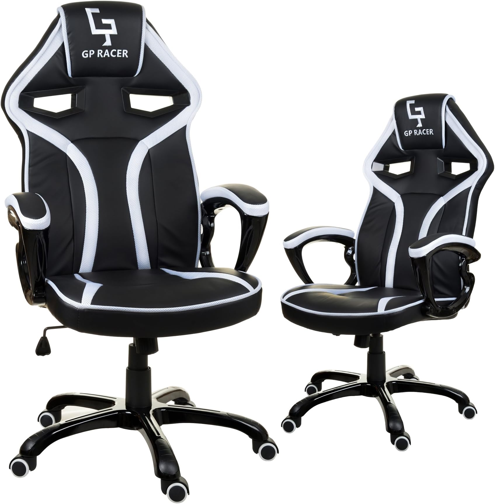 GIOSEDIO GPR GP Racer, Sport Gaming Chair, Office chair, Bucket Seat,Computer Chair, Ergonomic Faux leather Desk chair. (Black/White)
