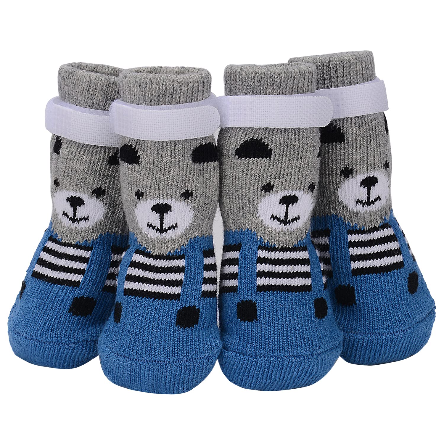 PETLOFT Anti-Slip Dog Socks, 4pcs Indoor Non-Skid Dog Socks with Adjustable Detachable Fastener Strap for Small Medium Dogs Cats Puppies Older Pets (Grey Paw, L)