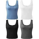 BLUELILY Women's Tank Tops Ribbed Seamless Workout Crop Tops Set Exercise Shirts Square Neck Yoga Tops for Women