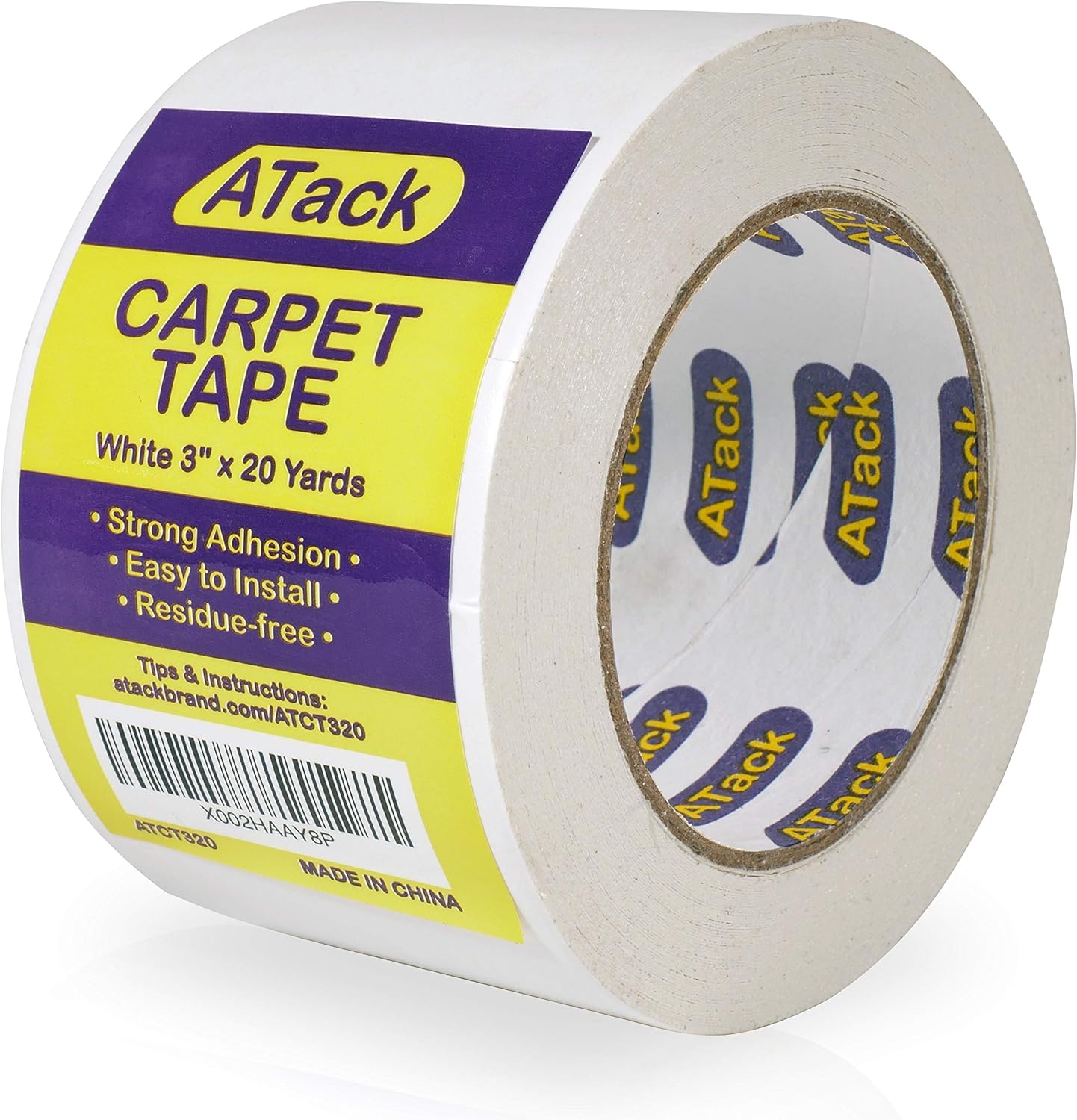 ATack Carpet Tape for Area Rugs and Carpets, Removable, 3 Inches x 20 Yards, Ideal for Stair Treads, Rugs, Carpets Over Carpets or Delicate Hardwood Floors - - 