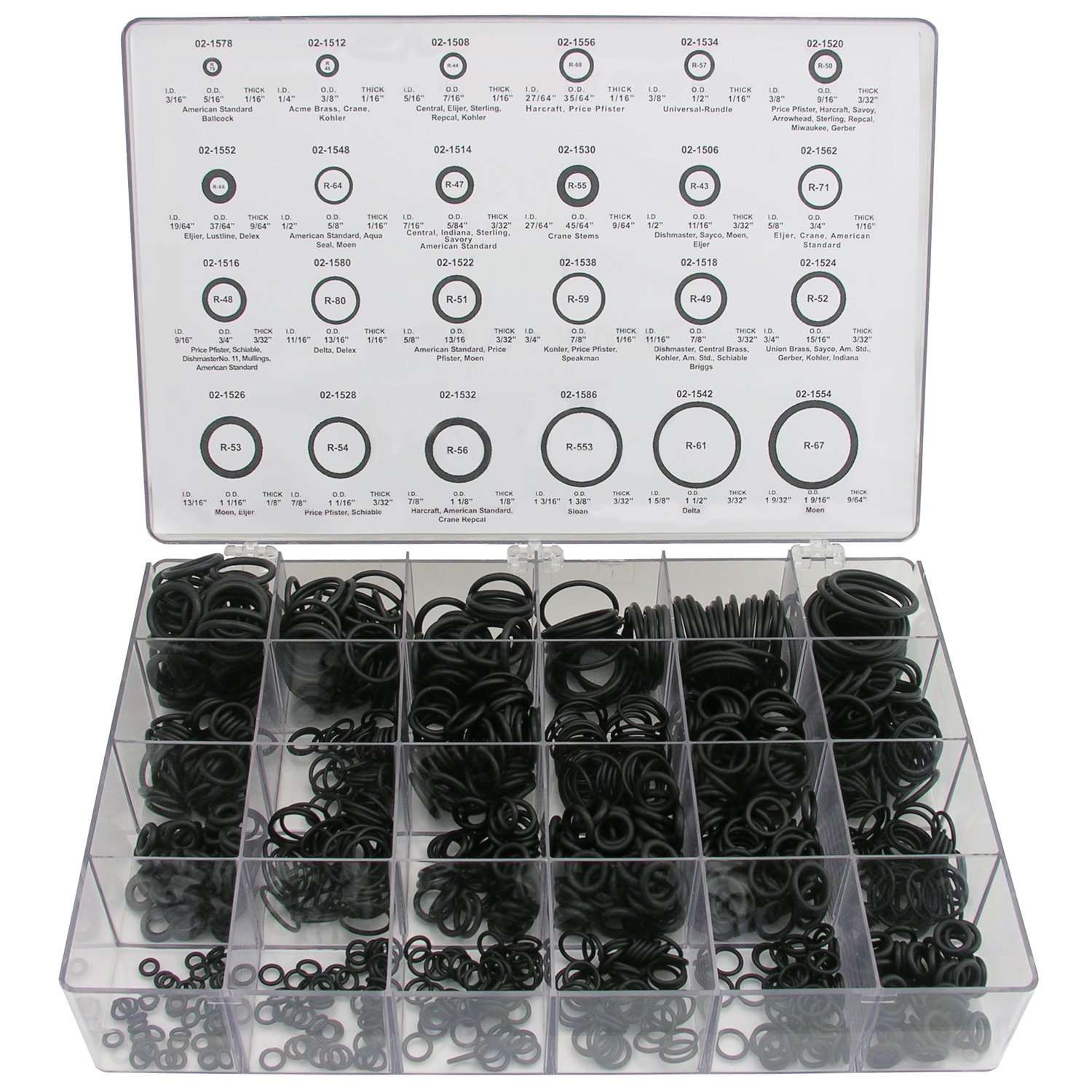 LASCO 021614 Deluxe Assorted ORing Kit with 1100 ORings, 24