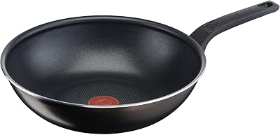 Easy Cook & Clean Wokpfanne 28 cm, Antihaftbeschichtung, Thermo-Signal bei idealer Brattemperatur, nicht induktionsgeeeignet, einfache Reinigung, Made in France, Schwarz, B5551933