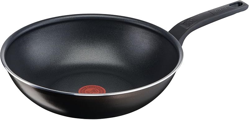 Easy Cook & Clean Wokpfanne 28 cm, Antihaftbeschichtung, Thermo-Signal bei idealer Brattemperatur, nicht induktionsgeeeignet, einfache Reinigung, Made in France, Schwarz, B5551933