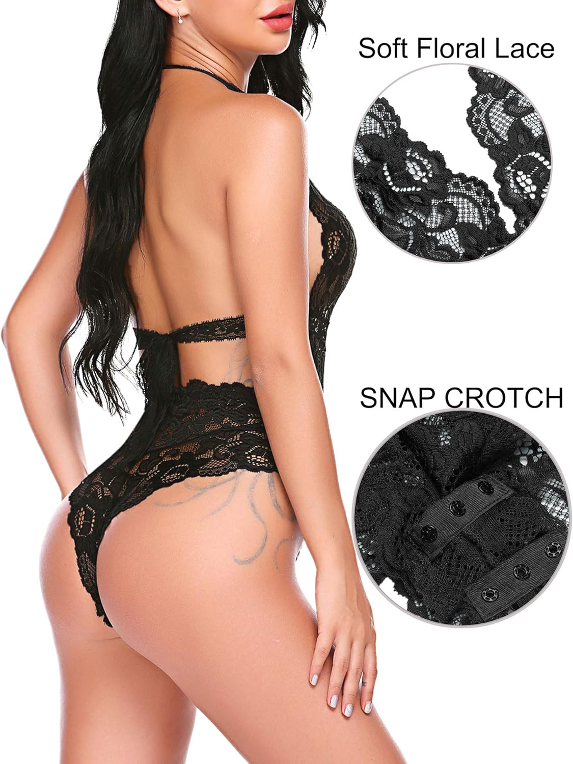 ADOME Women One Piece Lingerie Snap Crotch Bodysuit Lingerie Lace Teddy: Clothing