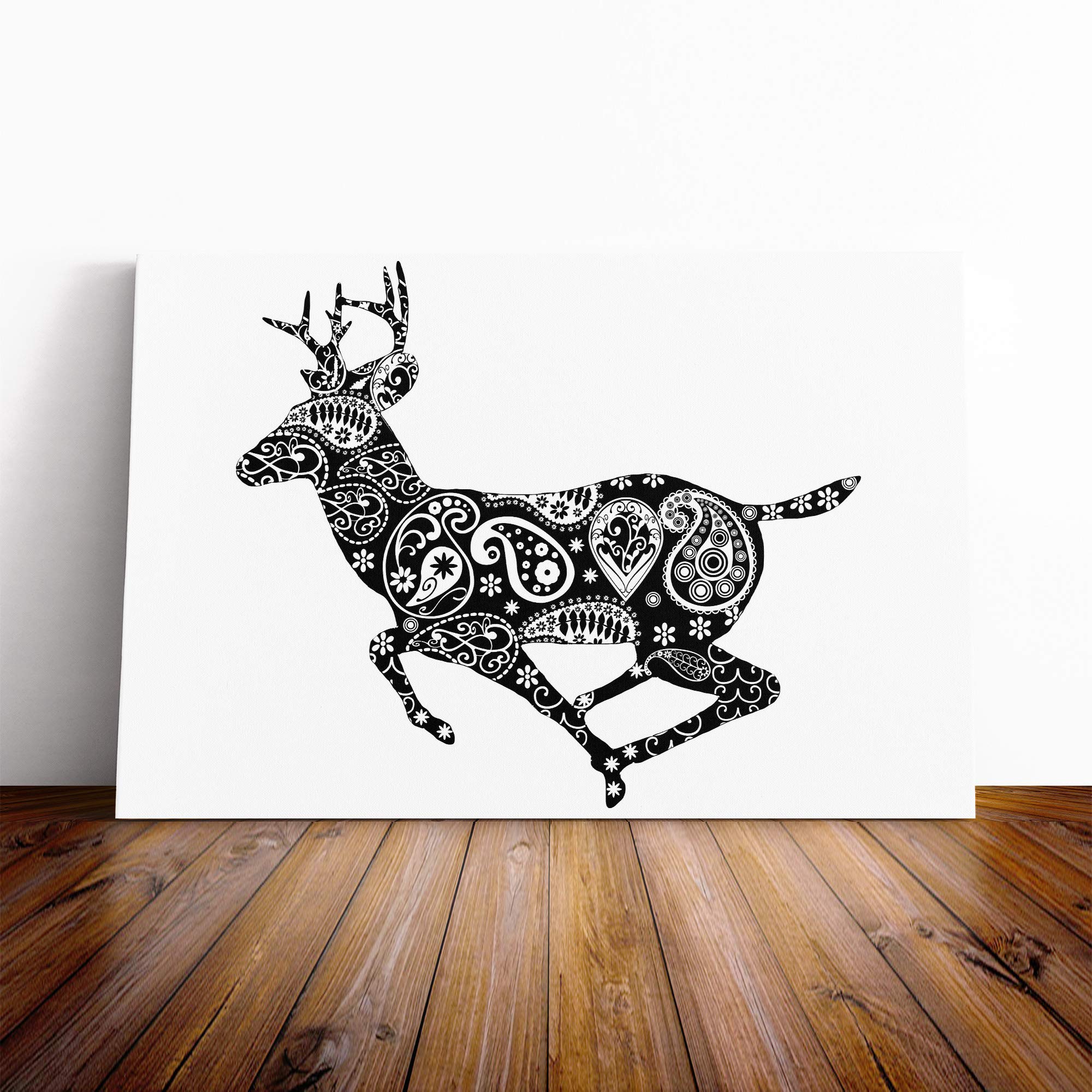 Stag Paisley Design Canvas Print | Gallery Wrapped 30mm Frame Wall Art | 20x14 inches | Ready to Hang | Modern Animals Picture | Living Room Bedroom Lounge Office